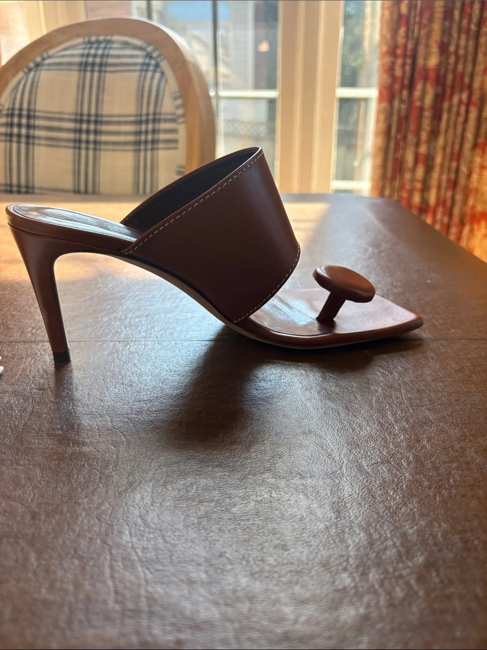 STAUD Brown Leather Toe-Loop Sandal Heels - Picture 2 of 5